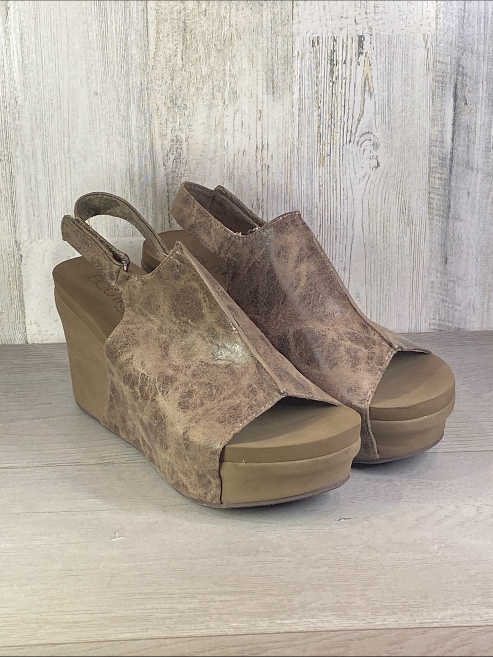 Taupe Distressed Open-Toe Wedge Slingback
